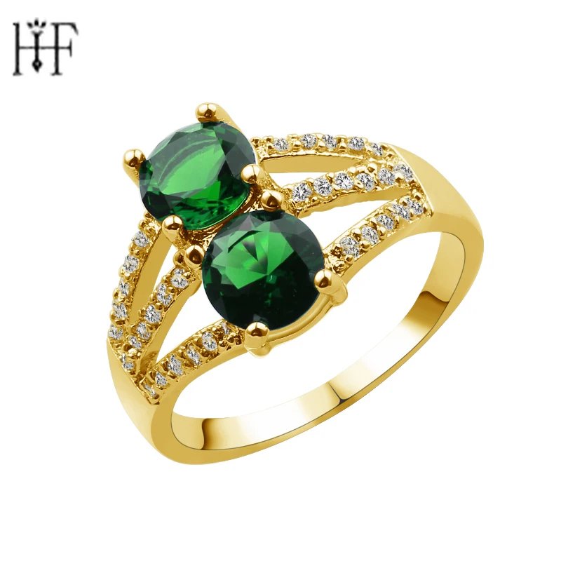 

Red Green Stone Ring Bague Gold Color Crystal Fashion Anniversary Jewelry For Women With Two Zircon Cubic Zirconia Finger Rings