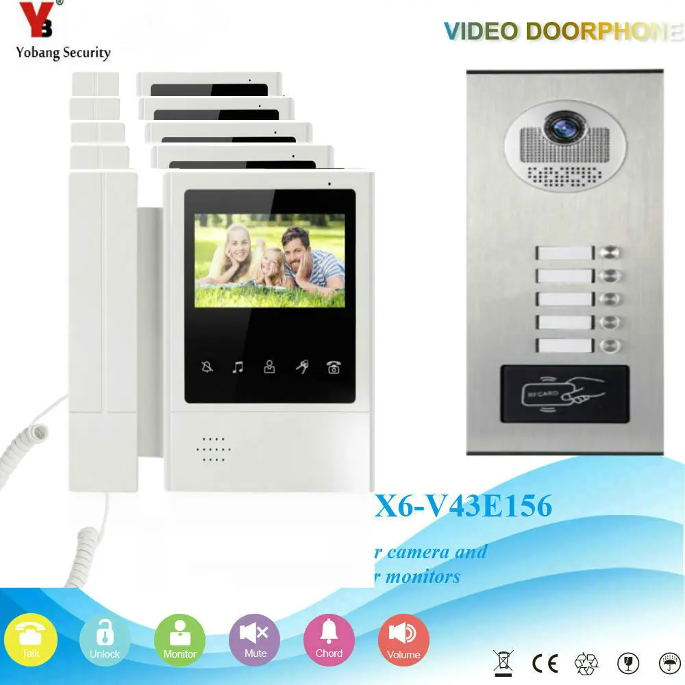 YobangSecurity 4 3 дюймов цветной видео телефон дверной Звонок камера домофон система RFID