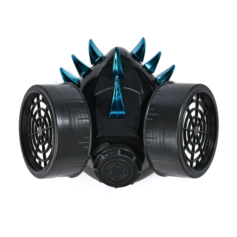 

Steampunk Respirator 2 Canisters 1 Valve Rave Cos Blue Horn Spikes Punk Industrial Rivets Masks Party Festival Retro Mask