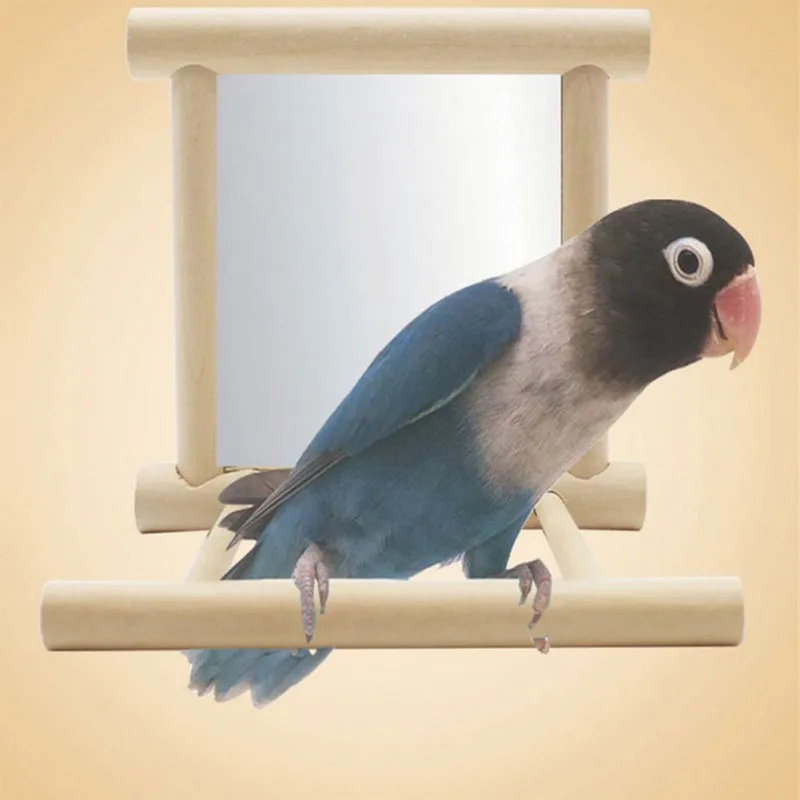 

Funny Chewing Toys For Birds Wooden Parrot Toys With Mirror Bird Standing Pole Bird Cage Accessories