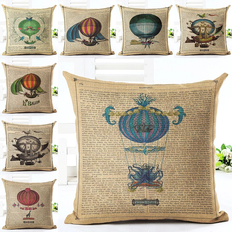 

2016 Retro Style High Quality hot air balloon Pillow Almofadas Linen Pillow Decorative Linen Cushion Without Filling