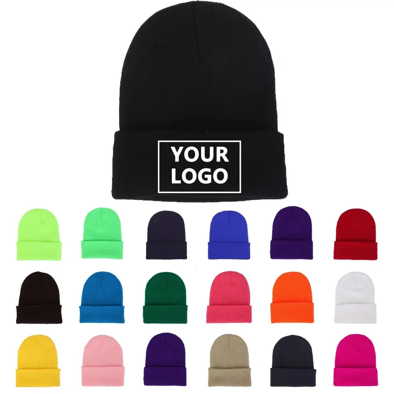 

5 PCS DIY Personality Design Custom LOGO Autumn Winter Solid Color Knit Hats Skullies Beanies For Men Women Team Brand Customize
