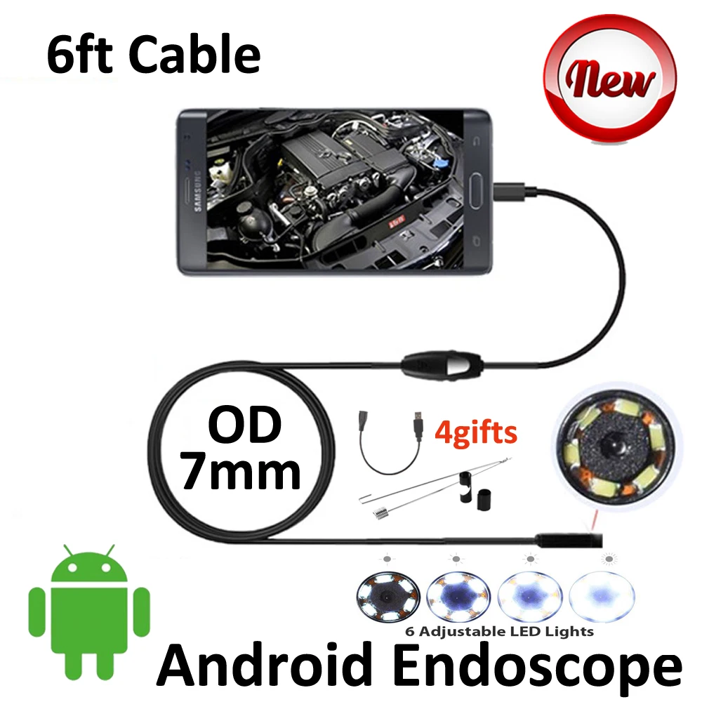 6ft Android OTG USB Endoscope Camera 7mm IP67 Waterproof Micro USB