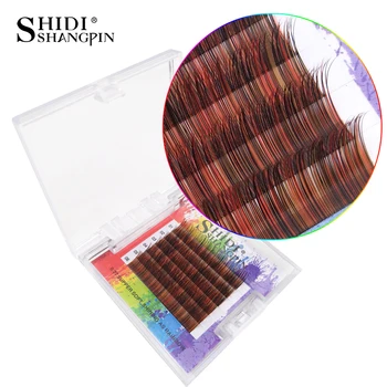 

SHIDISHANGPIN 6 Rows/Tray Rainbow Colored Eyelash Extension C Curl 0.07mm Faux Mink Color Eyelashes Hand Made Individual Lashes