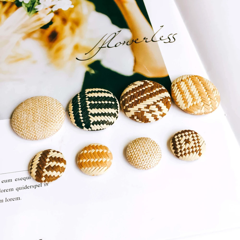 ZEROUP Wind Bamboo Straw Cameo Button Earrings Brooch Pendant Accessories Supplies for Jewelry Making 10pcs