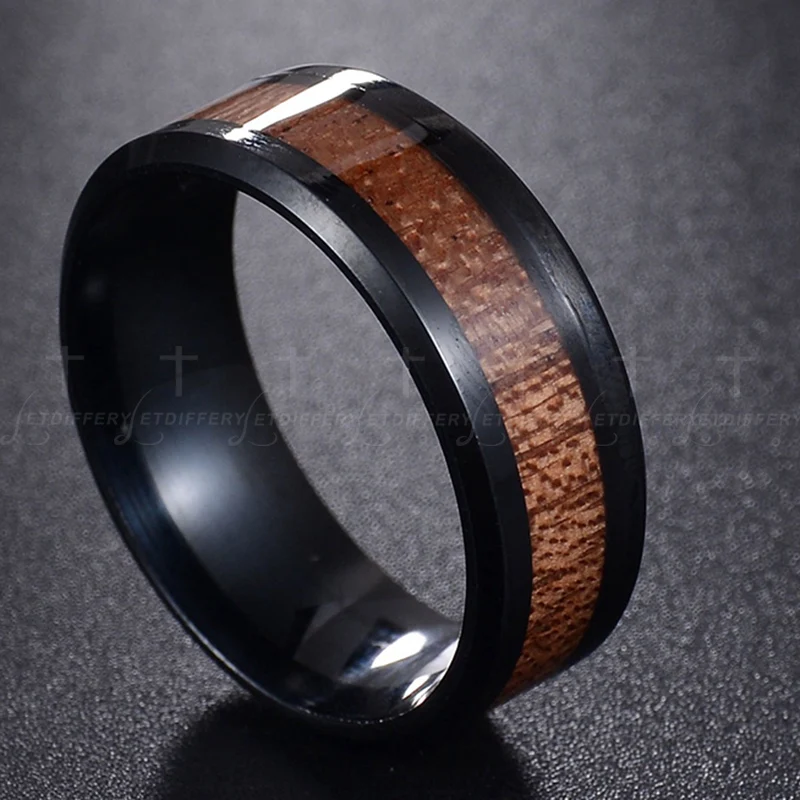 Letdiffery кольцо из нержавеющей стали, 8 мм, винтажное, натуральное дерево, для мужчин и женщин, модные ювелирные изделия, вечерние, подарок