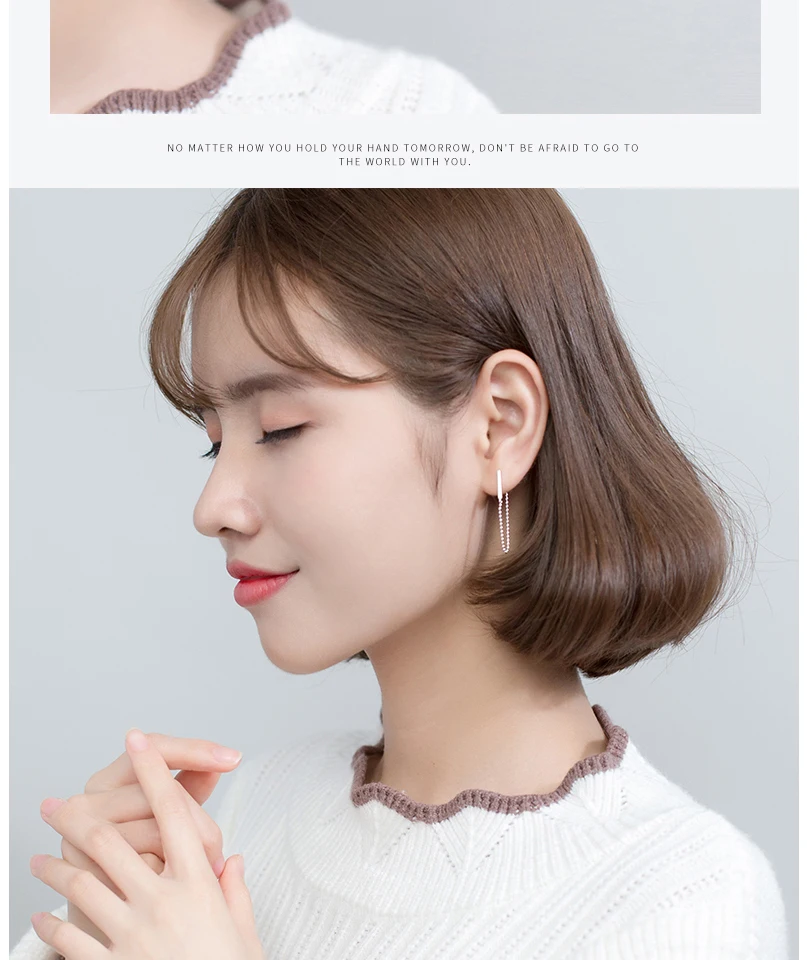 New Fashion Sterling Silver Chain Statement Dangle Earrings For Women Girls Minimalist S925 Drop Earring Bridal Wedding Jewelry (9)