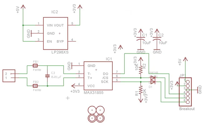 MAX31855 K-type Модуль термопары Pinboard 1350C соединитель SPI цифровой и читаемый адаптер пластина отличимость вход 3-5 В