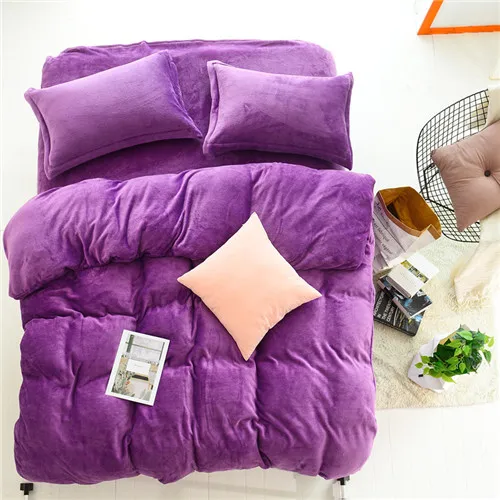 dark purple Зимняя одежда с ворсом Комплект постельного белья AB сбоку пододеяльник фланелевый флисовый плоский лист 3/4 шт. сплошной домашнее постельное белье caroset постельное белье теплые - Цвет: dark purple