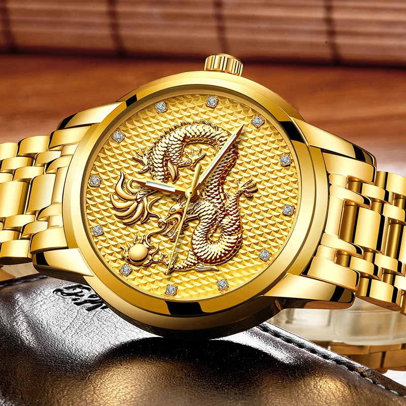 LIGE New Brand Watches Mens Fashion Sport Military Quartz Men Watch Stainless Steel Waterproof Gold
