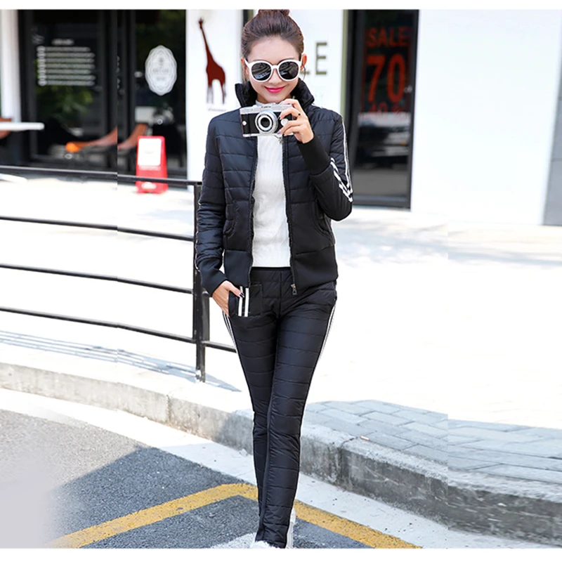 

2019 winter new down jacket women's leisure suit thick warm code cotton trousers Ms. two-piece