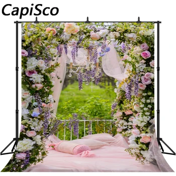 

Capisco photography backdrop flower garden bed spring wedding background photocall decor photobooth photo studio prop