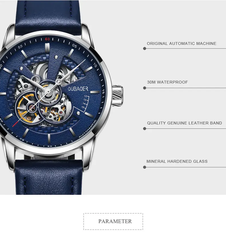 OUBAOER мужские s часы лучший бренд класса люкс автоматические механические часы Мужские Кожаные Бизнес водонепроницаемые спортивные часы Relogio Masculino