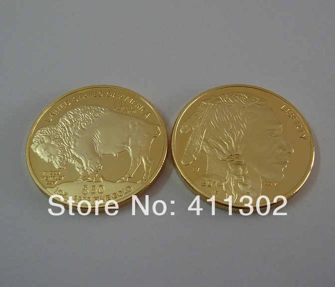 1 шт./лот 2014 oz Золотой плакированный. 999 $50 США буйвола сувенирные монеты золото