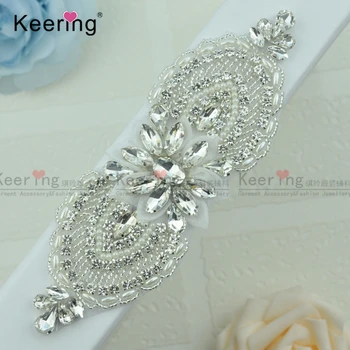 

Keering Fashion Handmade Flower Beaded Pearl Rhinestone Applique WRA-877