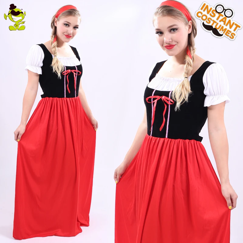 

Women Classical Renaissance Lady Costumes with Red Bandana Adult Carnival Party Graceful Cosplay Long Dress