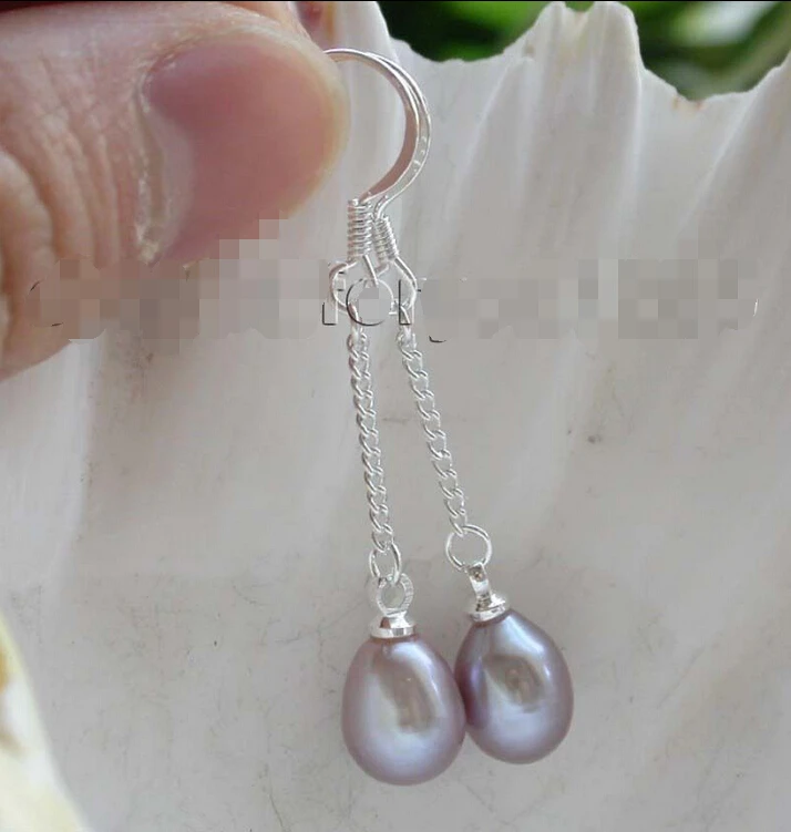 

hot sell new - Genuine Natural 7x9mm purple drip pearl Earrings 925ss #f1248!Noble style Natural Fine jewe fast SHIPPING