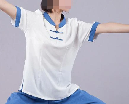 Летняя хлопковая и льняная футболка женский костюм Тай Чи женский короткий рукав taijiquan форменные футболки Единоборства Тай Чи одежда - Цвет: white 1