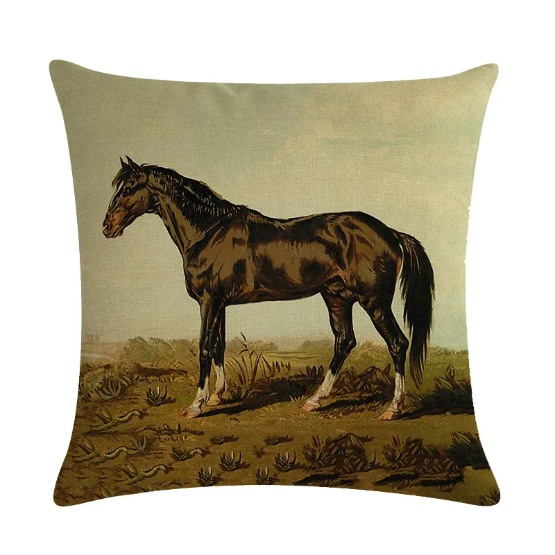 Retro Nostalgic Art Horse Cushion Cover Series Linen Hug Pillowcase Colorful Wild Style Decorative Household Items 45x45cm Retro Nostalgic Art Horse Cushion Cover Series Linen Hug Pillowcase Colorful Wild Style Decorative Household Items 45x45cm