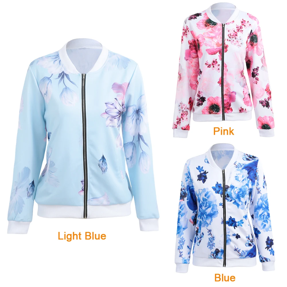 Flower Floral Print Baseball Jacket Bomber Jacket Women Basic Coats Long Sleeve Top Streetwear Zipper Casual Outwear Autumn 2019 Flower Floral Print Baseball Jacket Bomber Jacket Women Basic Coats Long Sleeve Top Streetwear Zipper Casual Outwear Autumn 2019