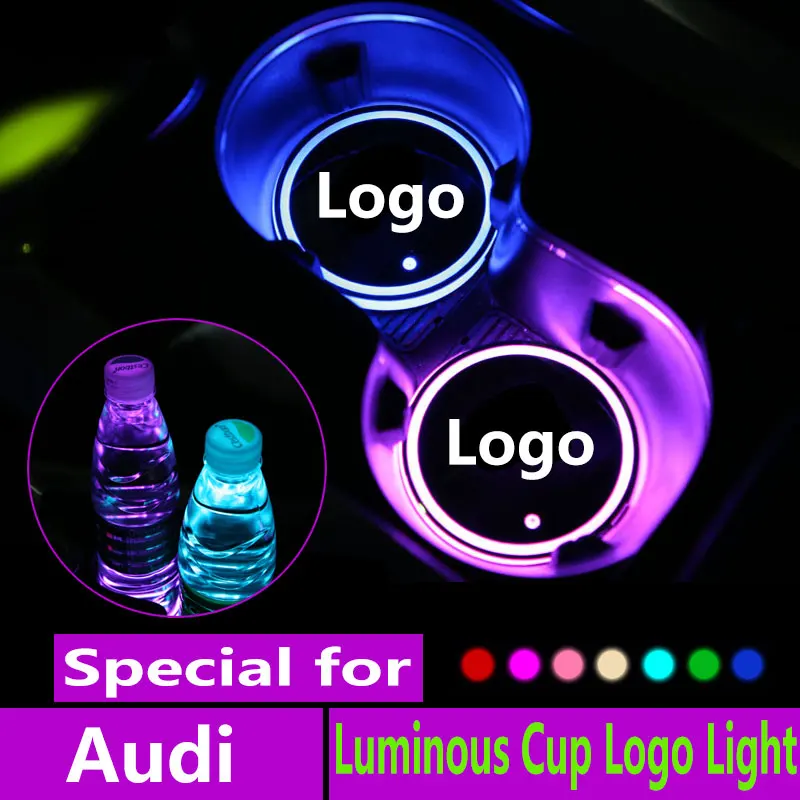 

2PCS Led Car Logo Cup lights For Audi a6 a4 a5 a7 a8 q7 q5 q3 TT S line Logo light Luminous Coaster Drinks Holders Accessories