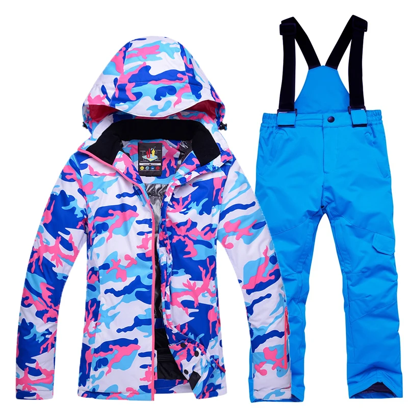 Лыжные костюмы; Детские комплекты для сноубординга для девочек; лыжная куртка и штаны; теплая ветрозащитная Водонепроницаемая зимняя одежда для улицы