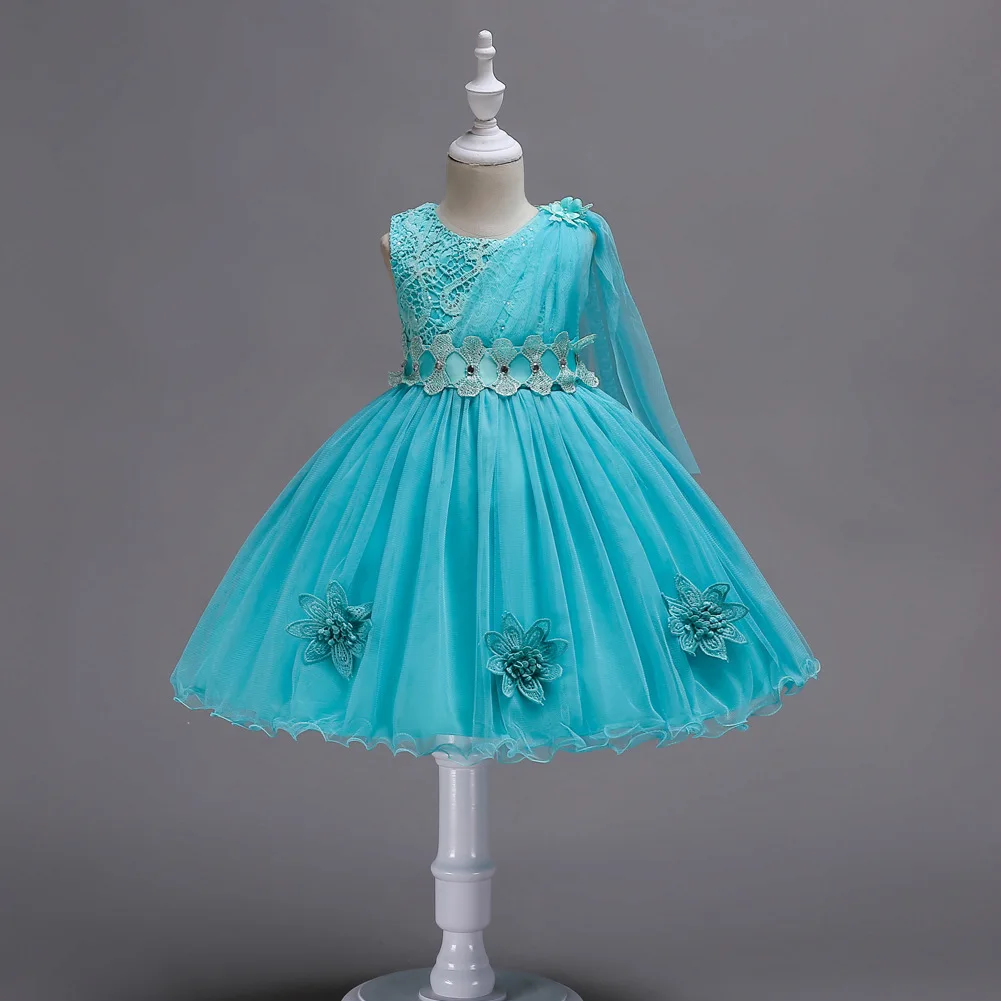 

Newest Summer Knee Length Party Clothes for Children 2 3 4 5 6 7 8 9 10 11 Years Bow Tie Cute Baby Flower Girl Dress Wedding