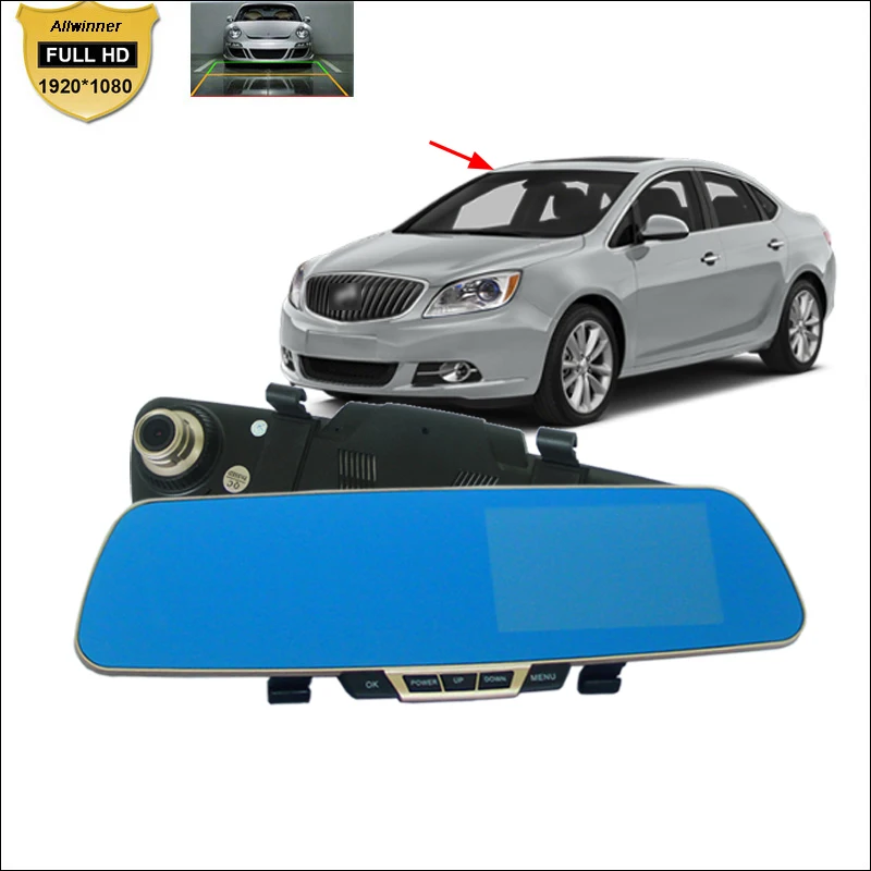 

For buick enclave verano Car DVR Blue Screen Rearview Mirror Video Recorder parking monitor Dual Camera 5 INCH  FHD 1080P