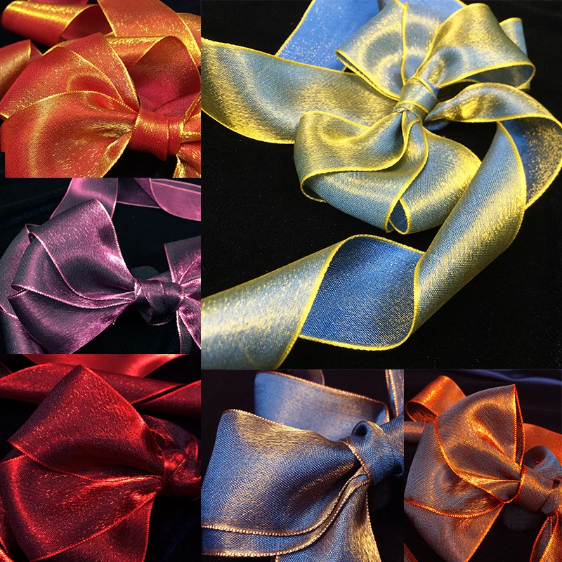 

2yards/lot New Gradient Two-tone luster Organza Ribbon Gift Handwork hair accessories bow DIY soft Wedding Birthday Party Decor