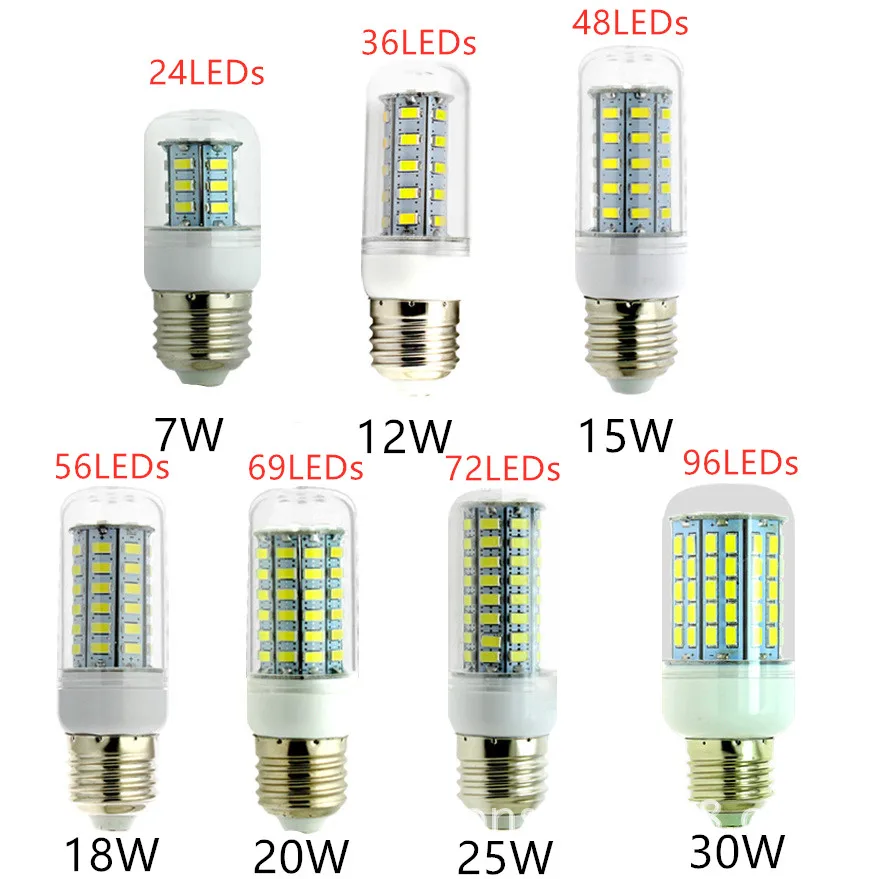 

Real number E27 E14LED bulb SMD5730 220V corn bulb 96 72 69 56 48 36 24LEDs chandelier candle LED lights home decoration ampoule