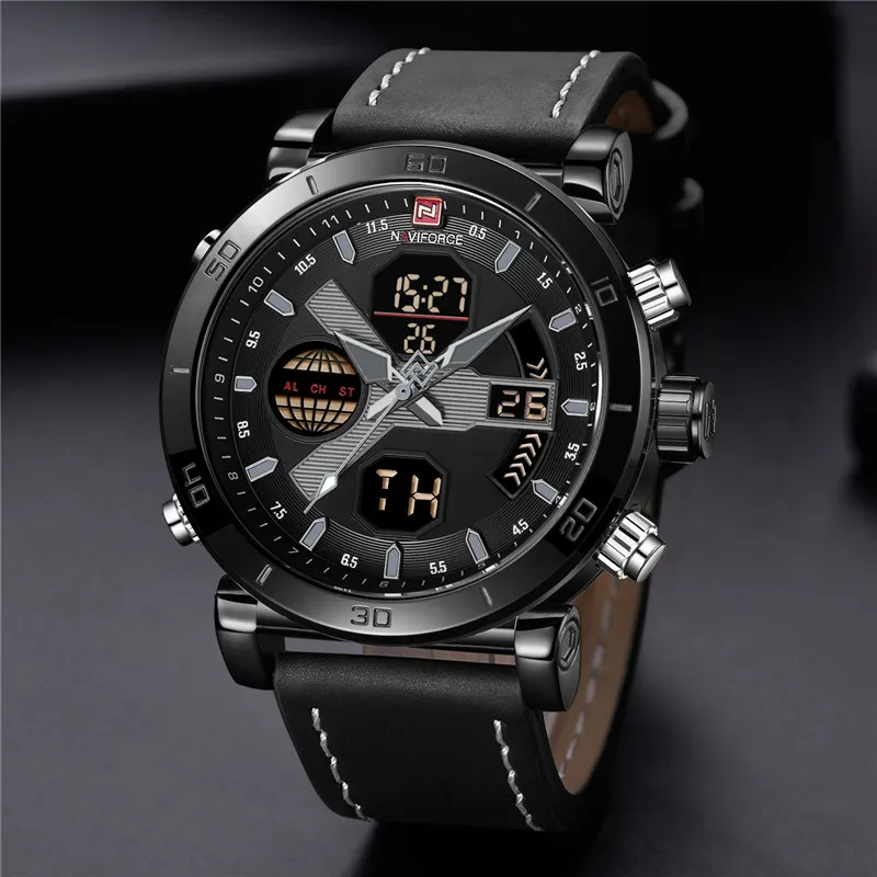 

NAVIFORCE Luxury Brand Men Analog Digital Leather Sport Watches Mens Military LED Watch Man Quartz Clock Relogio Masculino 9132