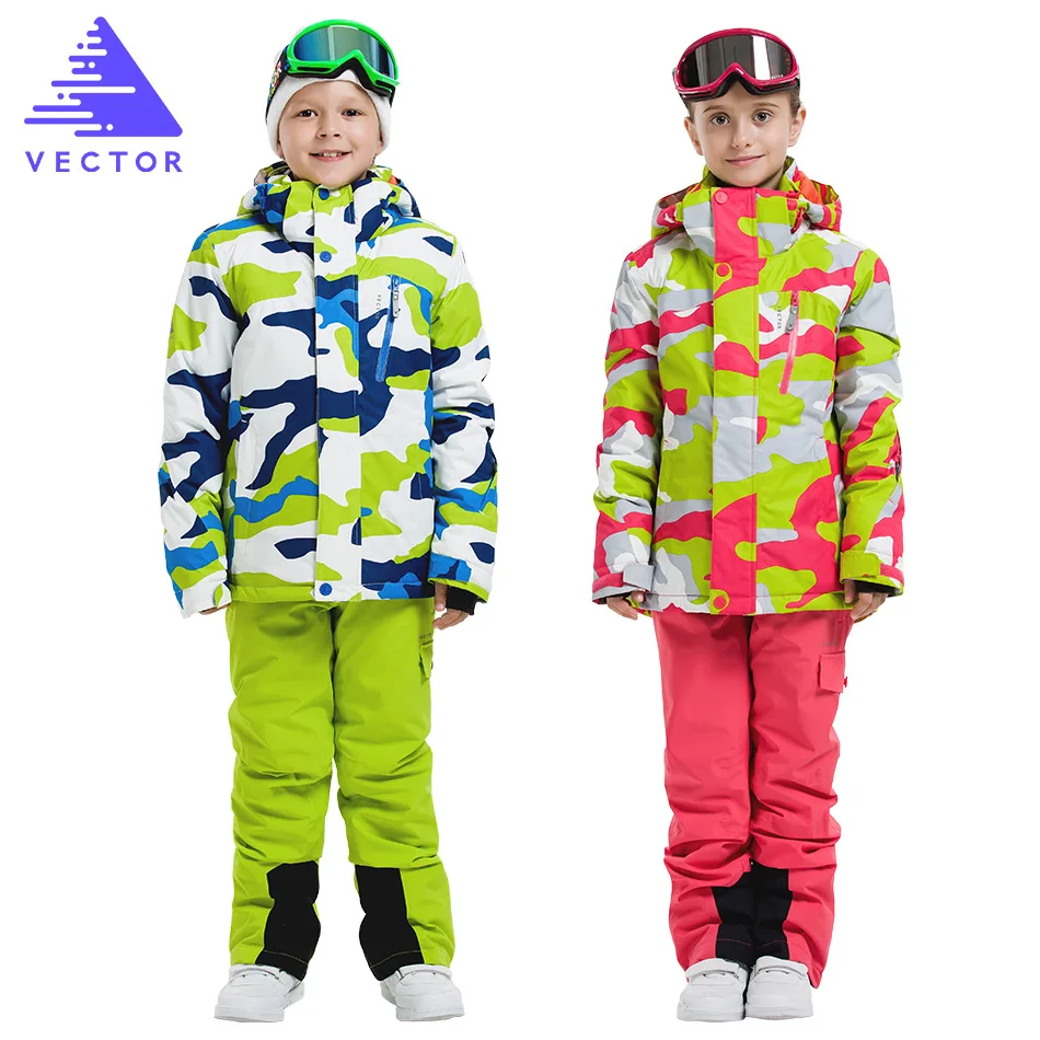 ناقلات الأطفال التزلج في الهواء الطلق للماء سترات التزلج على الجليد فستان أطفال مع سروال داخلي تزلج دعوى الزي الشتاء الدافئة الاطفال الملاب...