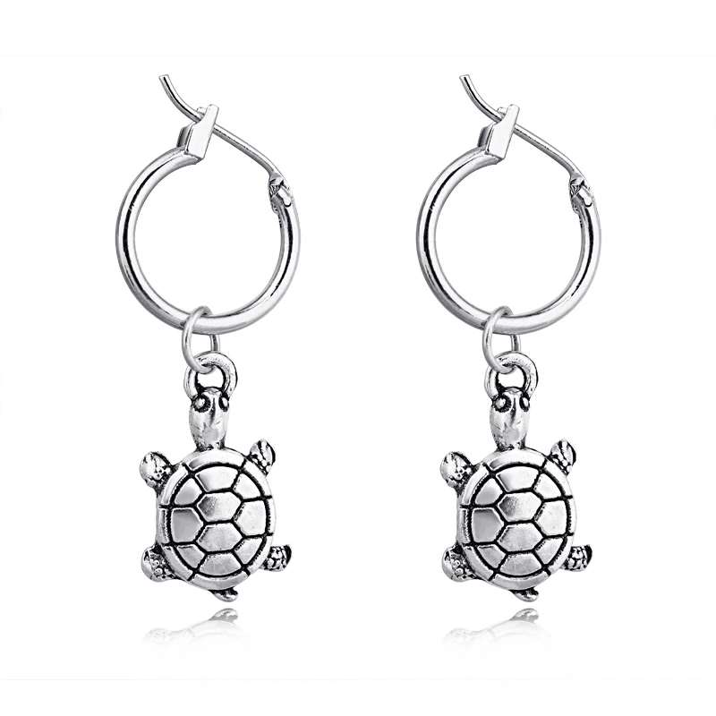 

1Pair European New Unique Tortoise Small Hoop Earrings Pendants Personality Cute Animals Silver Color Tortoise Earrings E563-T2