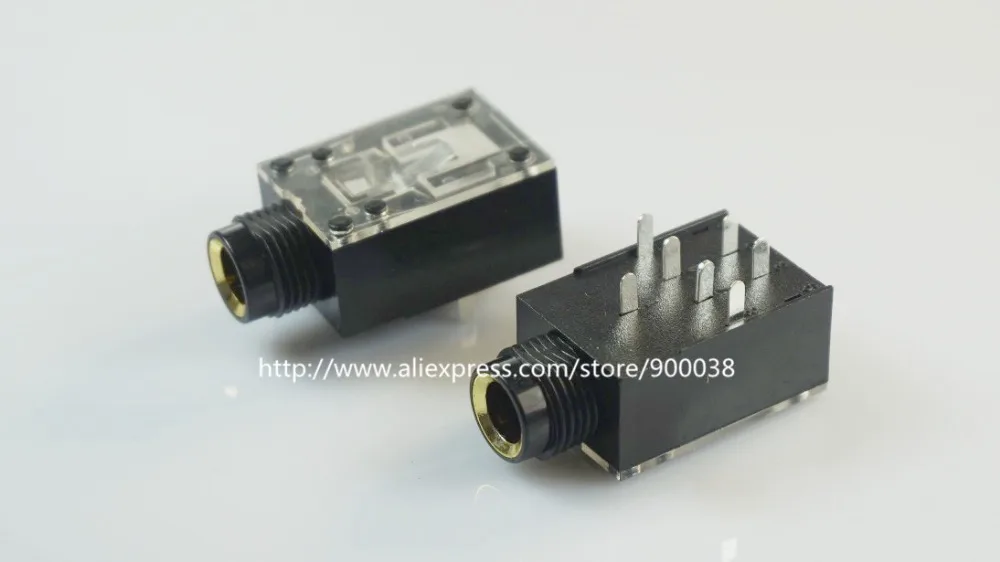 500pcs 0 250 6 35mm stereo phone Jack female Headphone Connector 3 conductor 7 contact through hole right Angle TRS Transparent