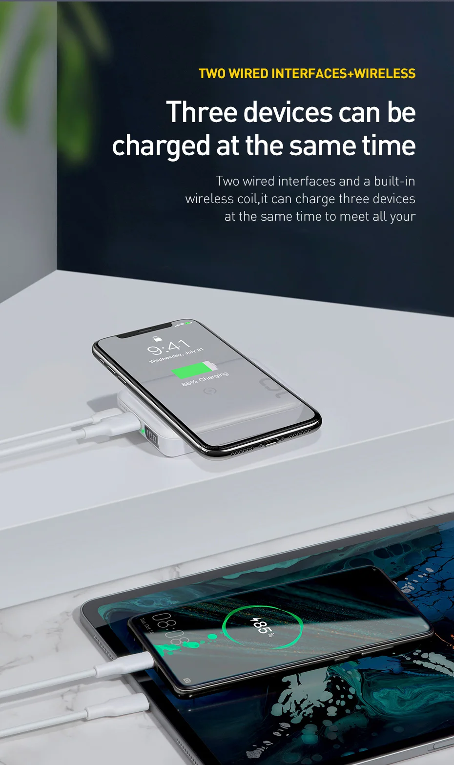 Baseus 10W Wireless Power Bank 10000mah Quick Charge 3.0+PD3.0 Powerbank Wireless Charging External Battery Charger For Xiaomi 10000 mah