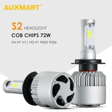 AUXMART H4 H7 светодиодные лампы для автомобильных фар Hi-Lo Луч 72 Вт 6500 к COB чипы H13 9012 9005 9006 9007 H1 H3 H11 Автомобильные светодиодные фары