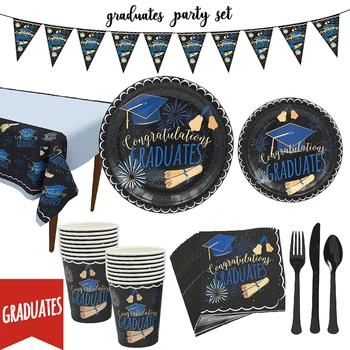 

123pcs/set Graduation Theme Tableware Birthday Party Decoration Kids Plate Cups Hats Tablecloth Balloon Straw Party Supplies