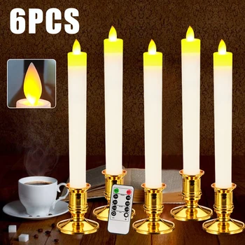 

6pcs/set Electric LED Candle Flameless Battery Flickering Candle Light Remote Control Candlelight Dinner Accessories