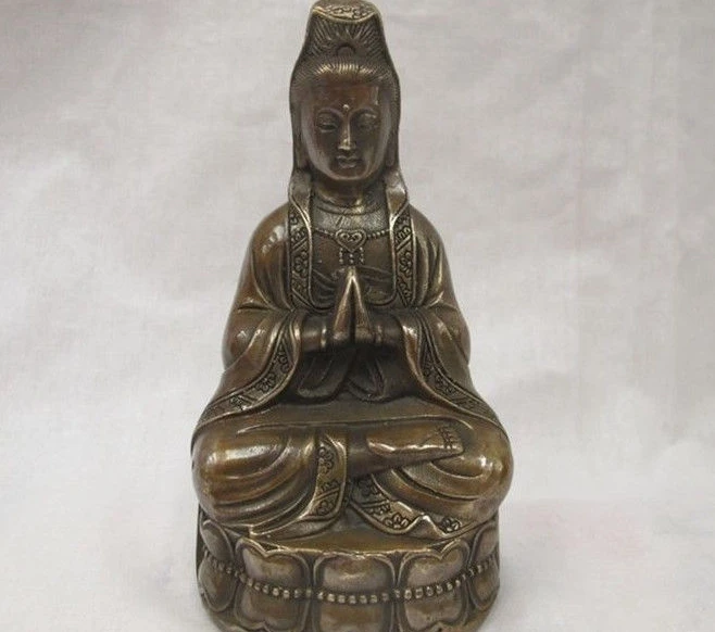 

5"Chinese Buddhism Hall Classical Bronze Copper Kwan-yin Bodhisattva Statue a(5.19)