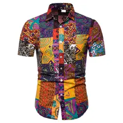 Новая модная мужская рубашка с цветочным принтом Camisa Masculina, рубашка с короткими рукавами, мужская рубашка с отложным воротником, тонкая