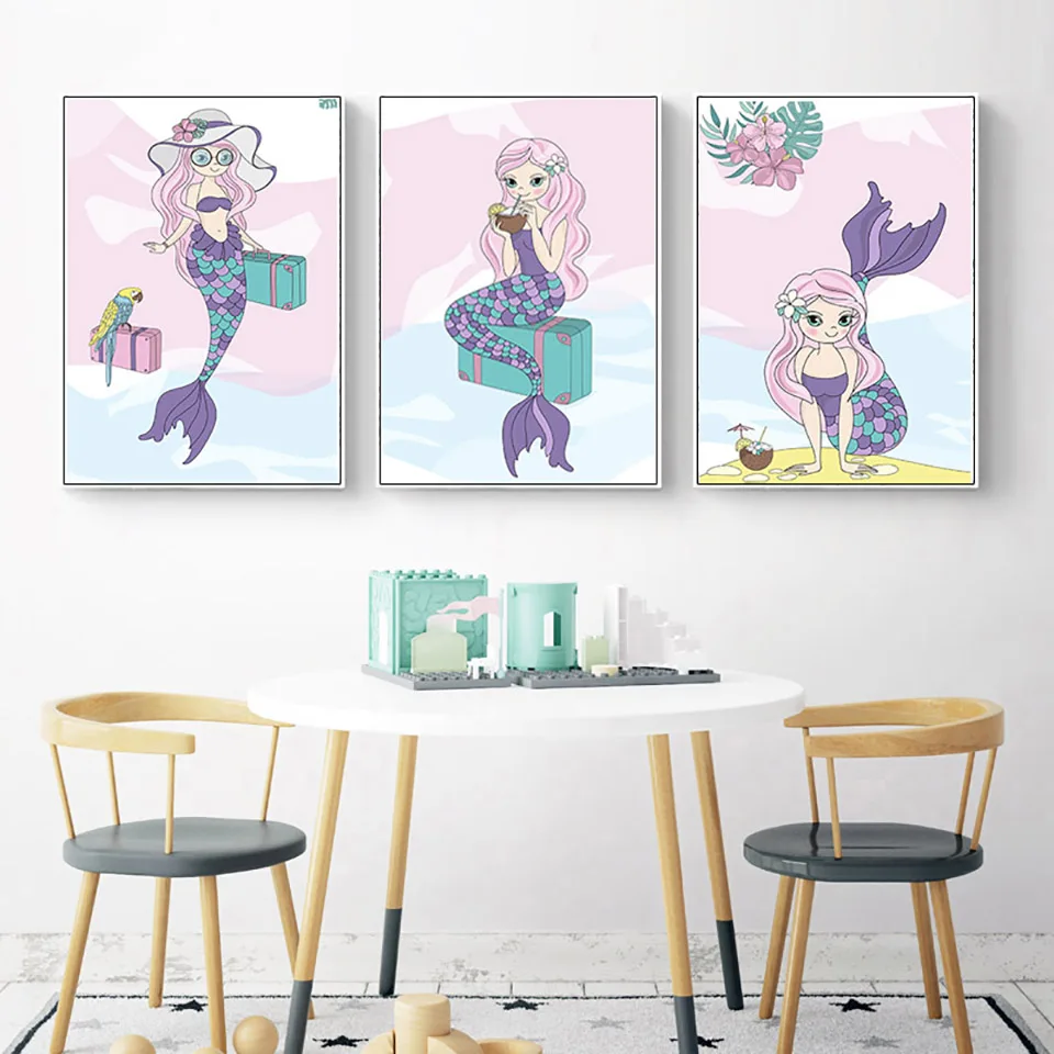 TAAWAA-Cartoon-Mermaid-Animal-Canvas-Wall-Art-Nursery-Painting-Poster-and-Print-Nordic-Decorative-Picture-For (1)