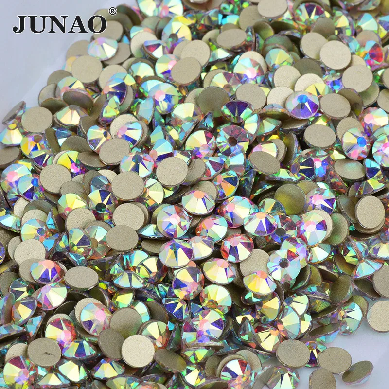 

JUNAO SS16 SS20 SS30 Clear AB Crystals Glass Nail Rhinestones Flatback Round Crystal Stones Non Hotfix Strass for DIY Jewelry