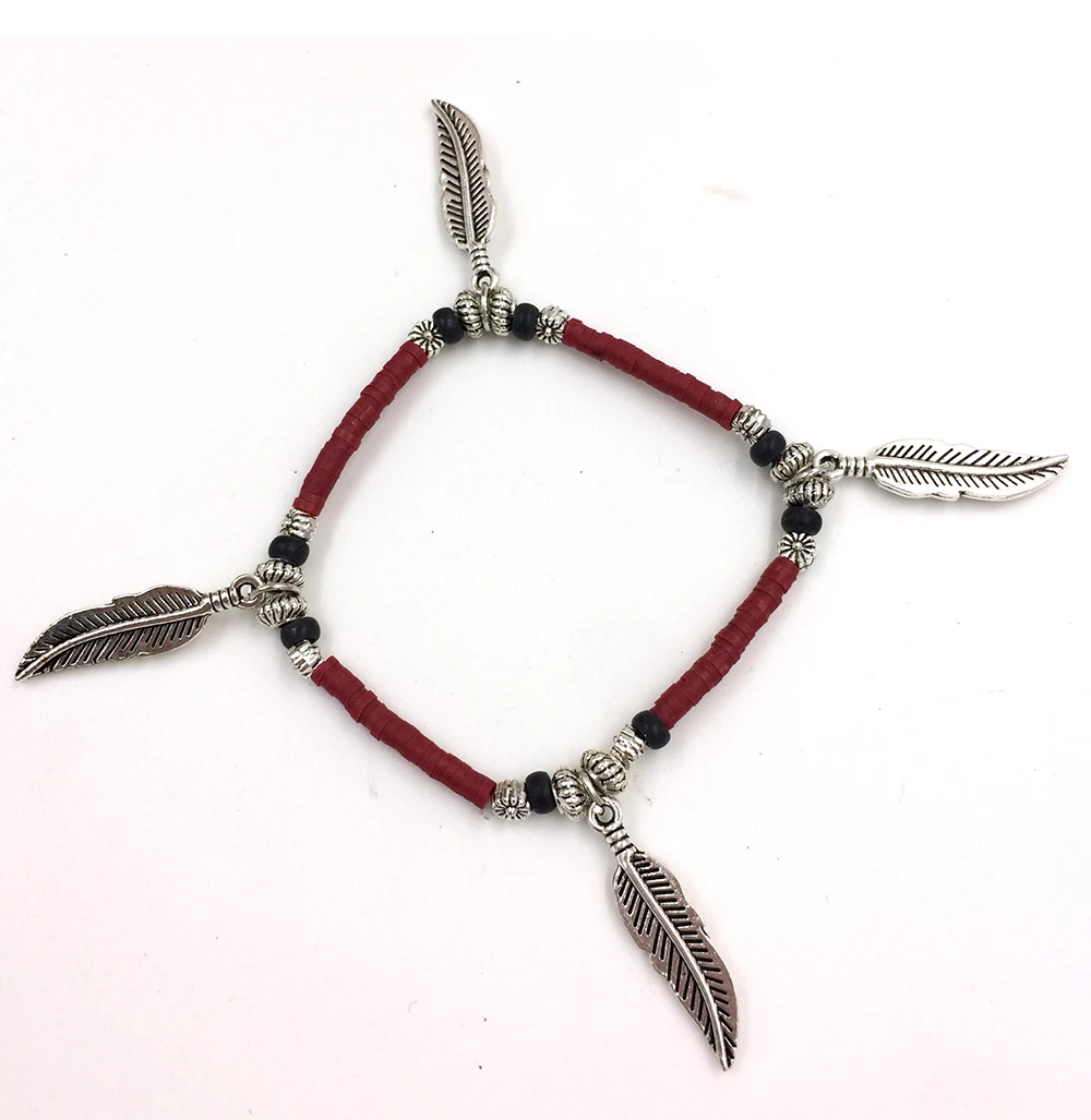 New European Boho Jewelry Suppliers Handcrafted Bracelet Muticolor Polymer Clay Beaded Bracelet Tree Of Leaf Charm Bracelet