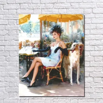 

Free shipping handpainted Oil Painting on Canvas abstract figure Beauty and Dog wall art picture for living room home decor
