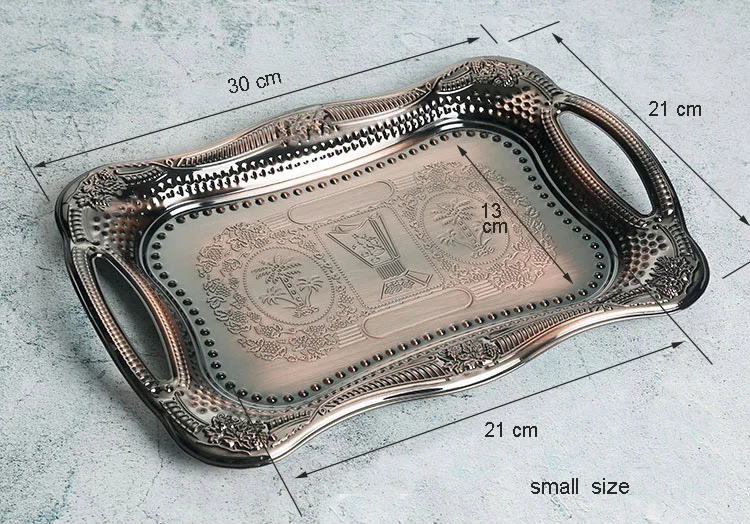 Лоток Прямоугольный бытовой небольшой пластины Синьцзян противень для барбекю поднос для чайных чашек Ретро Металлические Конфеты Блюдо для закусок - Цвет: small antique bronze