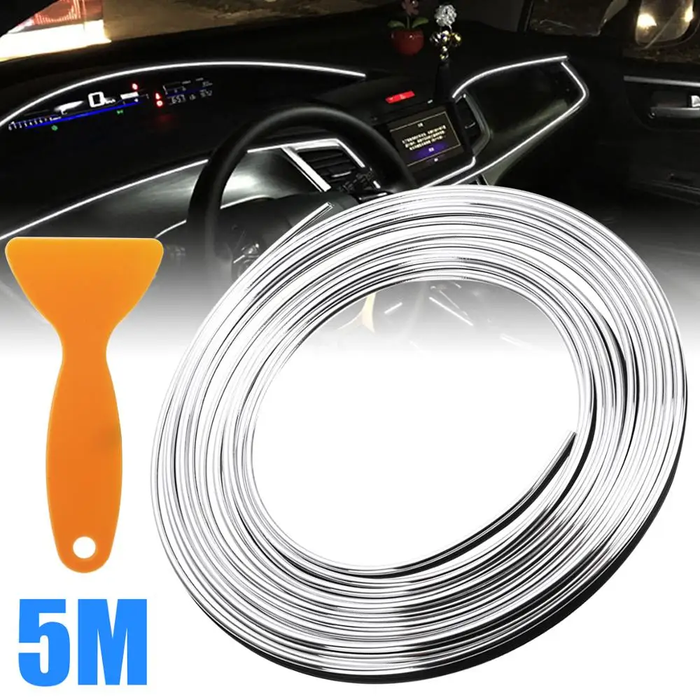 

Car Styling 5M Universal DIY Flexible Interior Decoration Moulding Trim Strip Silver Car Central Control Door Decoration Strip