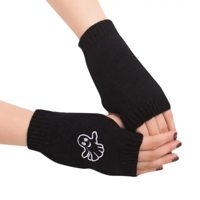 Для женщин Перчатки без пальцев для девочек трикотажные Arm теплые, без пальцев Зимние перчатки мягкие теплые варежки перчатки без пальцев мото-перчатки Luva - Цвет: Black