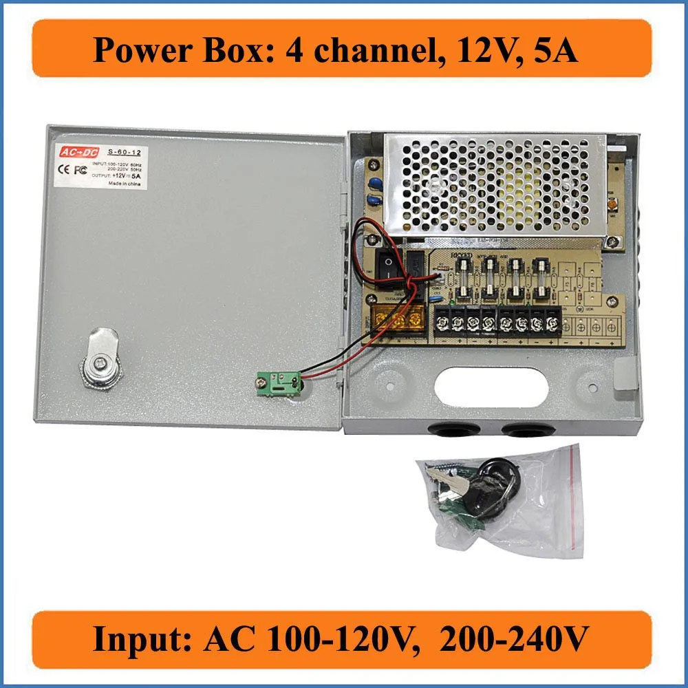 4CH порт DC12V 5A CCTV камера Блок питания импульсный источник питания для системы видеонаблюдения 4 канала AC100-240V вход