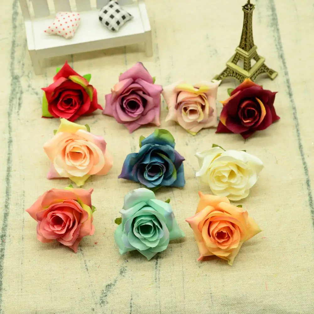 

5pcs 3CM artificial roses flowers cheap for Christmas home wedding decor accessories fake plastic vase diy gift box Silk flowers