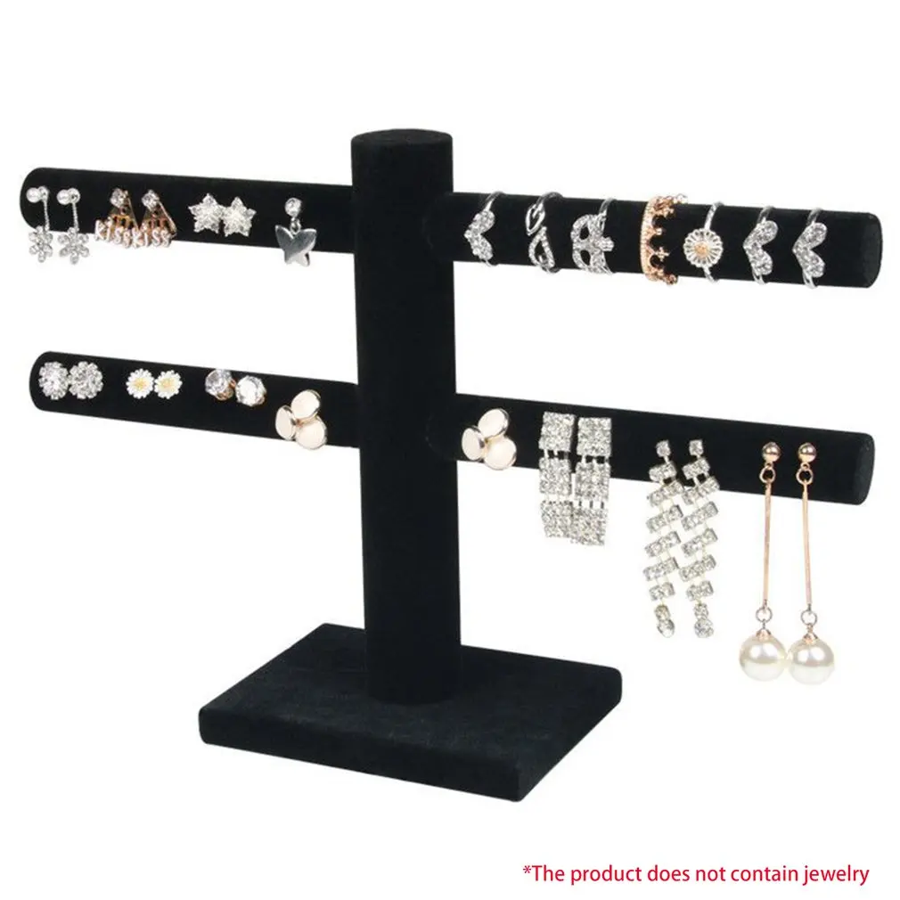 

2-Tier T-Bar Watch Jewelry Display Stand Flannel Detachable Earring Necklace Bracelet Display Holder Jewelry Stand Rack